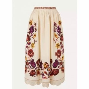 ULLA JOHNSON Yana Embroidered Linen And Cotton-Blend Midi Skirt